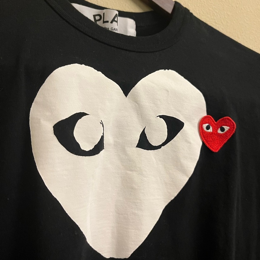 RARE Comme Des Garçons PLAY Double Heart Logo Tee Black / Red / White